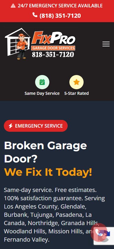 Fix Pro Garage Door website, built by Web Divisor