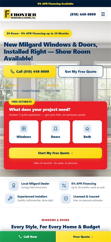 Frontier Windows website, built by Web Divisor