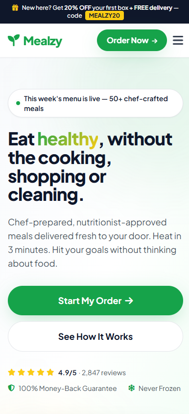 Mealzy website preview