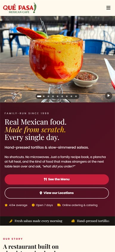 Qué Pasa Mexican Cafe website, built by Web Divisor
