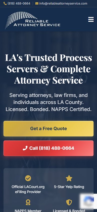 Reliable Attorney Service website, built by Web Divisor