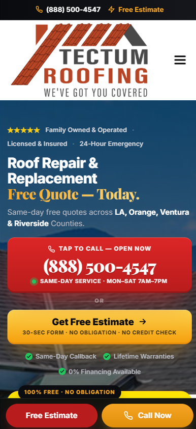 Tectum Roofing Co website preview